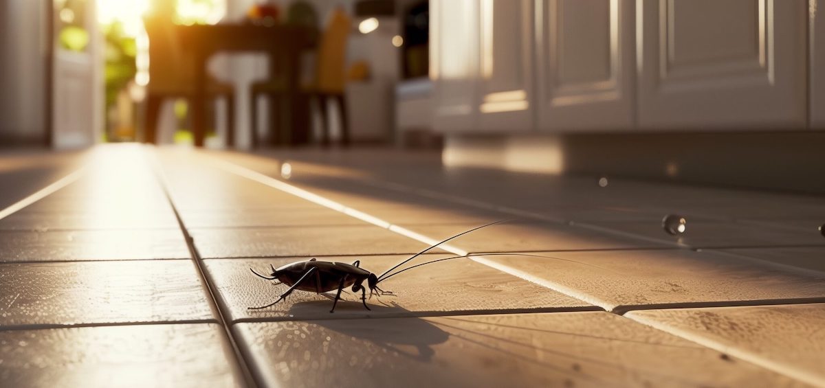 cockroach crawling on kitchen floor